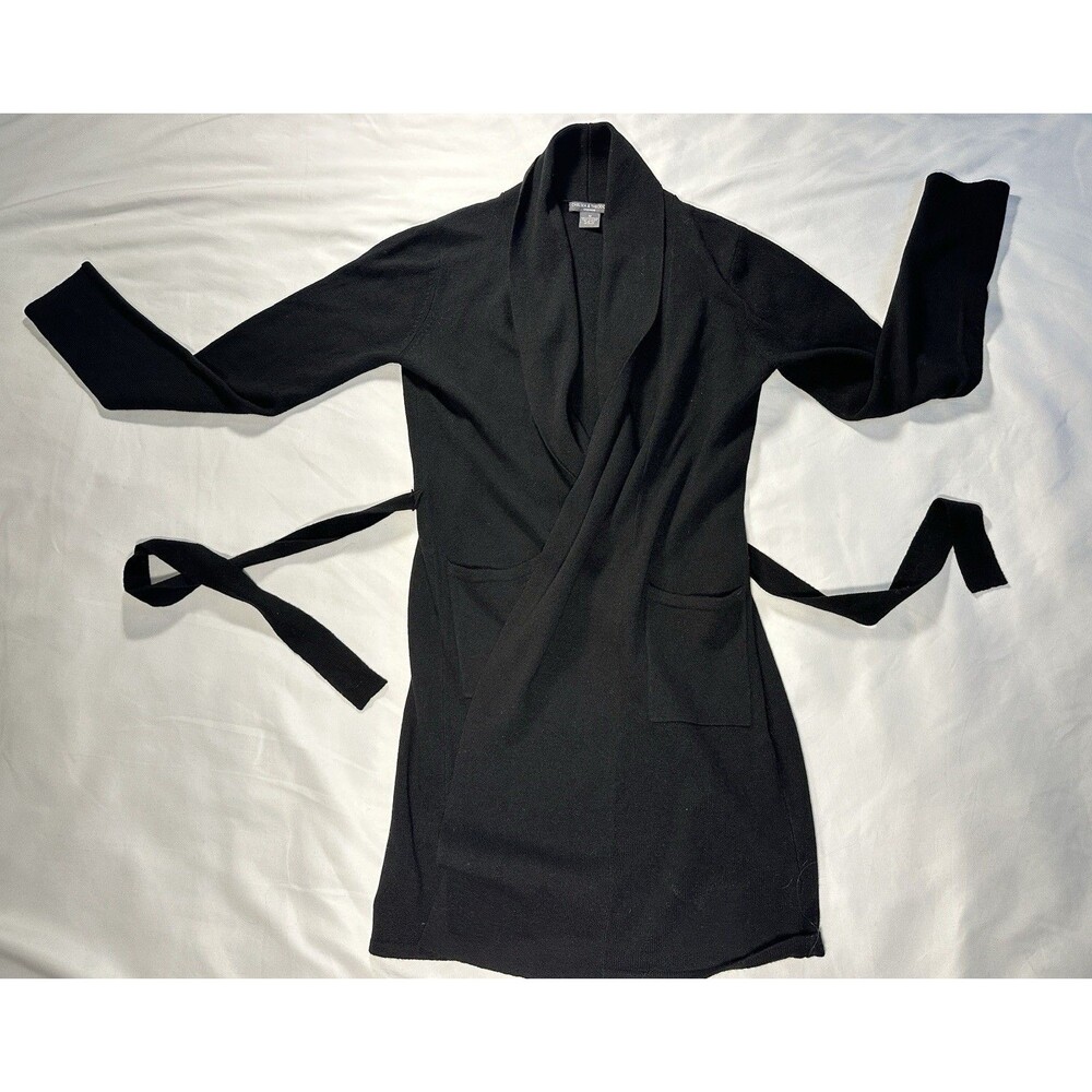 Chelsea & Theodore 100% Cashmere Belted Wrap Cardigan Black Medium
